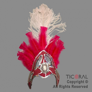 CORONA TOCADO CON PLUMA BLANCA NIEVES FUCSIA x 1